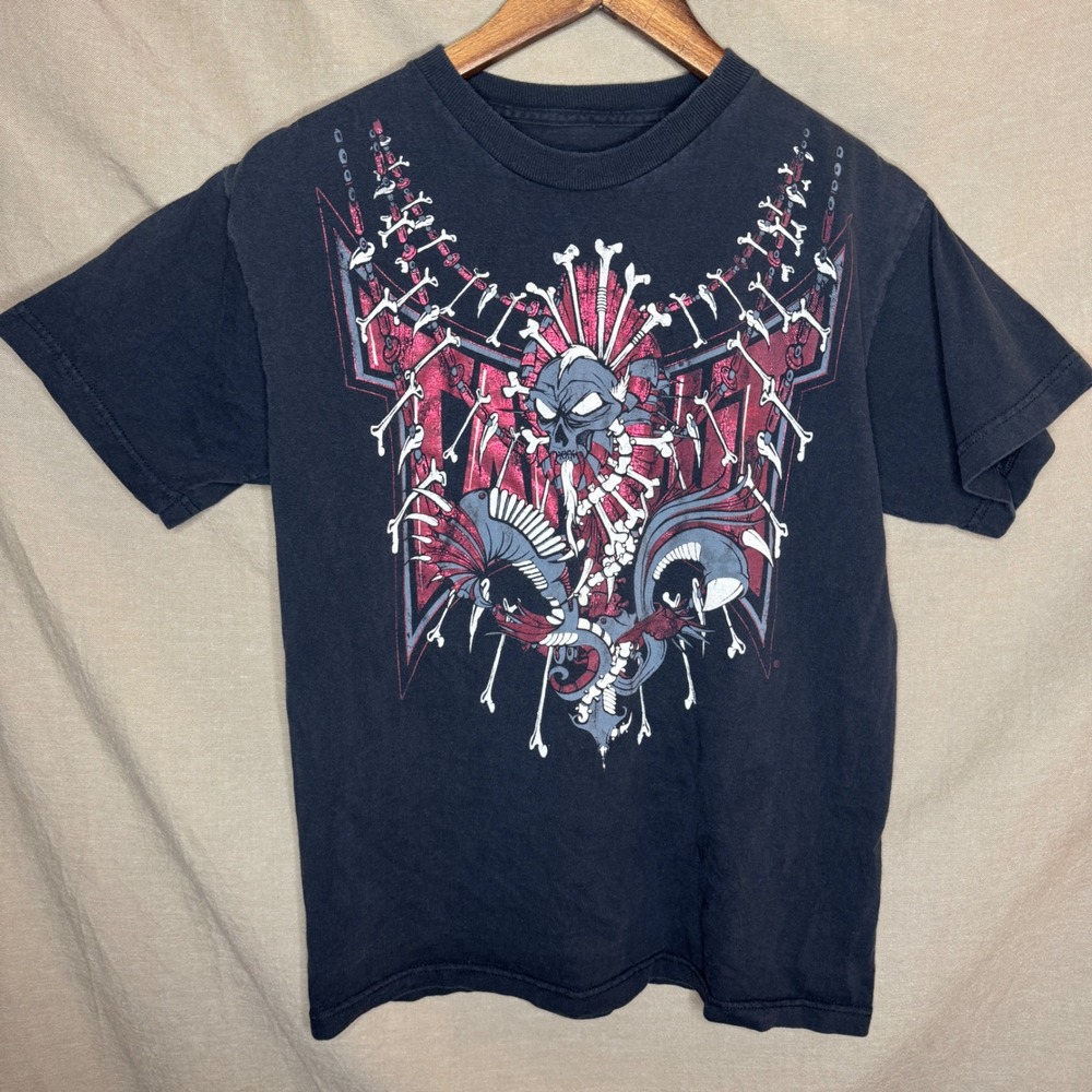 Tapout Mens XL Skull Bones Graphic Tee Black Red MMA Streetwear Y2K Shirt